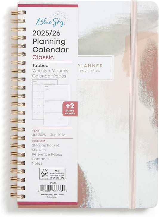 Blue Sky 2025-2026 Weekly and Monthly Academic Year Planner Calendar, July 2025 - June 2026, 5" x 8", Hard Cover, Wirebound, Storage Pocket, Laminated Tabs, Stickers, Ansel
