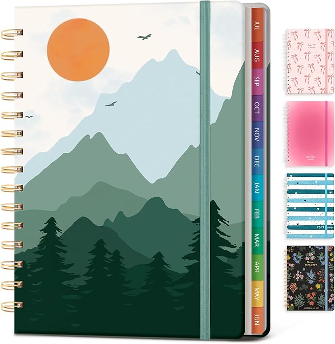 Planner 2026-2027 Monthly and Weekly Academic Planner July 2026 - June 2027, Hardcover Calendar 2026-2027 Agenda Daily Planner for Student Teacher School Office Supplies, 6" x 8.3", Green Mount