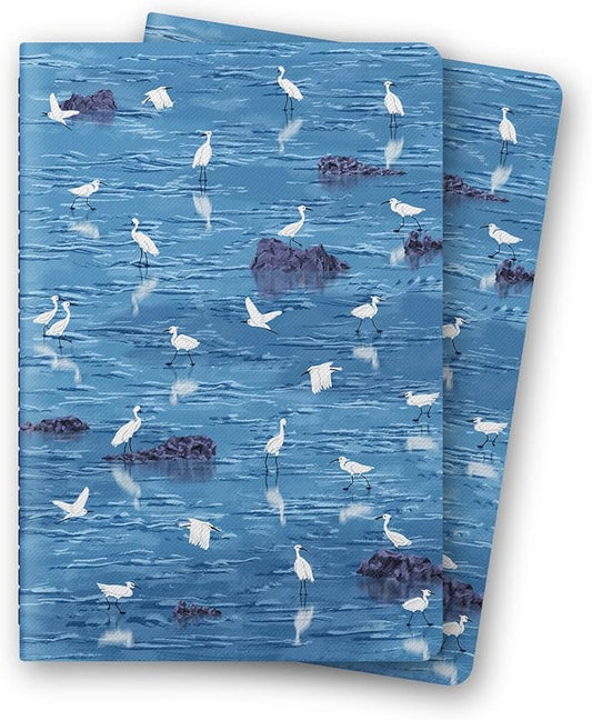 Stitched Composition Notebooks 2-Pack with Unique Art Designed Cover, A5 Lined Diary (8.2"L*5.5"W), Lay Flat Design, Thicked Paper Writes Smoothly for School and Office (Seagull)
