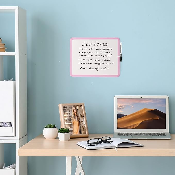 Mr. Pen- Dry Erase Board, 14” x 11” with a Black Dry Erase Marker, Pink Frame, Small Mini White Board for Students, Fridge, Wall, Locker, Includes Double Sided Tapes