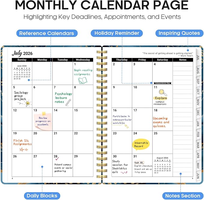 Planner 2026–2027, Weekly & Monthly Academic Organizer for School Year, Jul 2026–Jun 2027, Hardcover Planner with Tabs, Back to School Essential, 6.3" x 8.5", Auric Cascade
