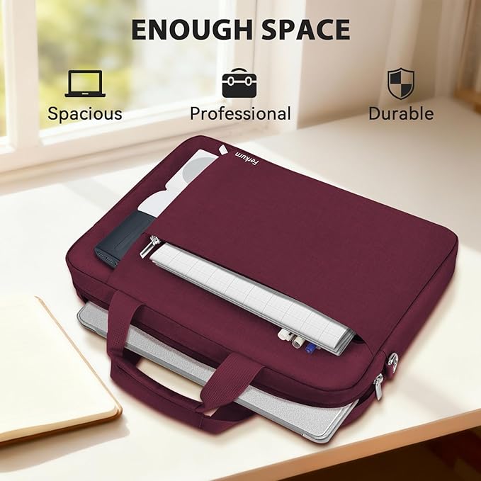 Ferkurn Laptop Bag Case for Women Men Computer Bag Compatible with HP Envy Pavilion Omen/LG Gram/MSI/Dell Inspiron XPS/Lenovo/Acer, Shoulder Strap Carrying Messenger Briefcase, Red, 15.6 16 Inch