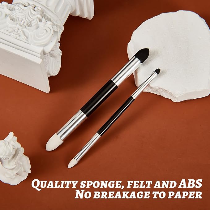 Kosiz 6 Pcs Blending Sponge Pen Double Headed Rub and Buff Washable Sketch Rubbing Sponge Brush Wipe Reusable Blending Stump Drawing Art Blenders for Artist Highlight Shadow Detail Tool (White,Black)