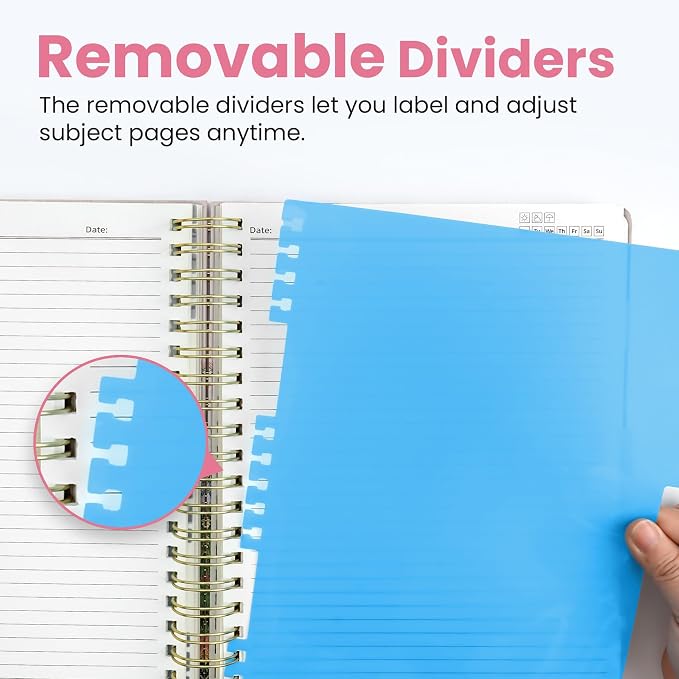 Taja Cute Large Spiral Lined Notebook for Work with 5 Removable Dividers