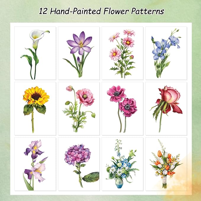 Watercolor Workbook for Beginners - Water Colors Paint Adult Set Including Video and Step by Step Tutorials,12 Flowers Water Coloring Book，300GSM Bleed-Resistant Paper，Relaxing Art Gift for Adults (Floral with Paints)