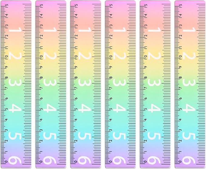 BAYTORY 6Pcs 6inch/15cm Acrylic Straight Rulers, Transparent Gradient Color Rulers, Shatterproof Rainbow Color Measure Stationery with Centimeters, for School Classroom Student (6inch/15cm)