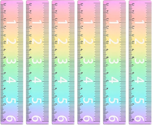 BAYTORY 6Pcs 6inch/15cm Acrylic Straight Rulers, Transparent Gradient Color Rulers, Shatterproof Rainbow Color Measure Stationery with Centimeters, for School Classroom Student (6inch/15cm)