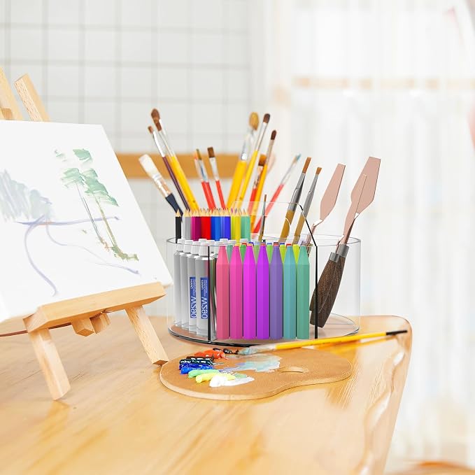 Absonic 250pcs Acrylic Pencil Holder Marker Organizer, Back to School 360-Degree Rotating Pen Holder, Crayon Organizers for Kids Pencil Organizer Caddy Art Supply Lazy Susan Organizer for Desk Office