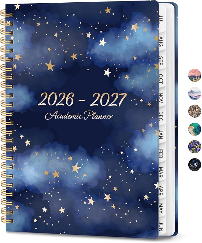 Planner 2026-2027, Monthly and Weekly Academic Planner July 2026 - June 2027, Hardcover Student Teacher Planning Agenda Calendar Book with Tabs, Perfect for Office School Supplies, A4 (8.5" x 11") - Starry Night