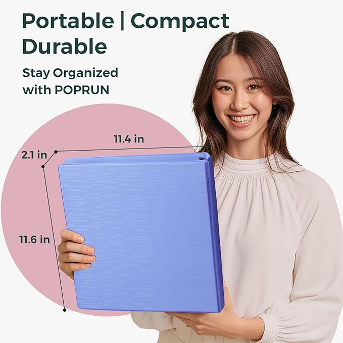 POPRUN 3 Ring Binder 1.5 Inch, PVC-Free, Holds 325 Sheets of 8.5 x 11 Paper, Extra Durable Organizer with 2 Pockets for School & Office, Heavy-Duty, 4 Pack, Multicolor