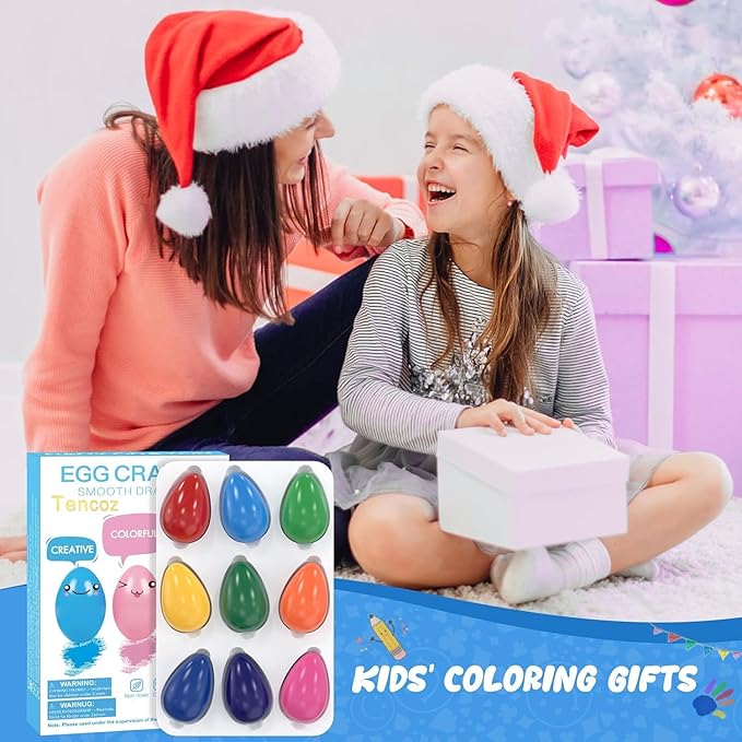 9 Colors Easter Egg Crayons for Kids, Easy Grip Palm-Grasp Washable Drawing Tools, Great Gift for Kids 3+, Drop-Resistant First Art Supplies, Birthday Gifts for Boys Girls