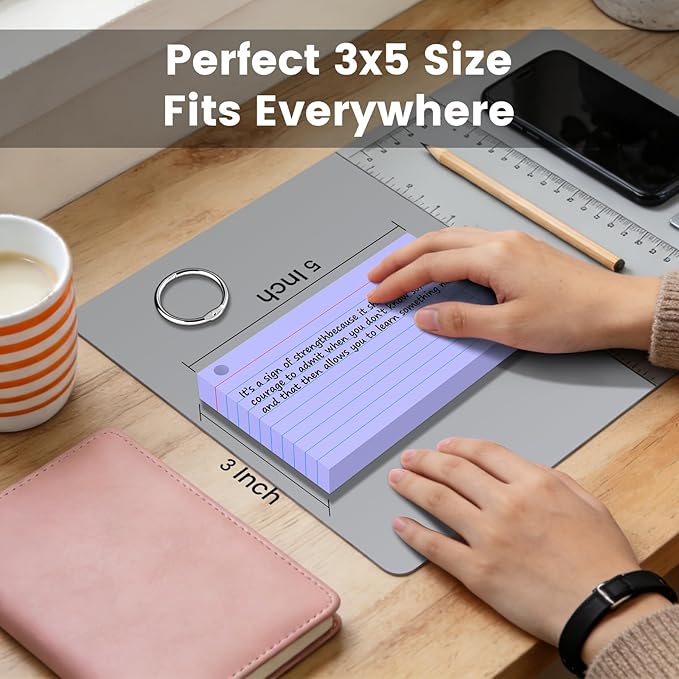 300 Count Index Cards 3 x 5 Inch Purple Flash Cards with Ring, Heavy Flashcards College Ruled Home Organization, Durable Study To Do List Note Cards with Ruled Lines for Office & School Supplies