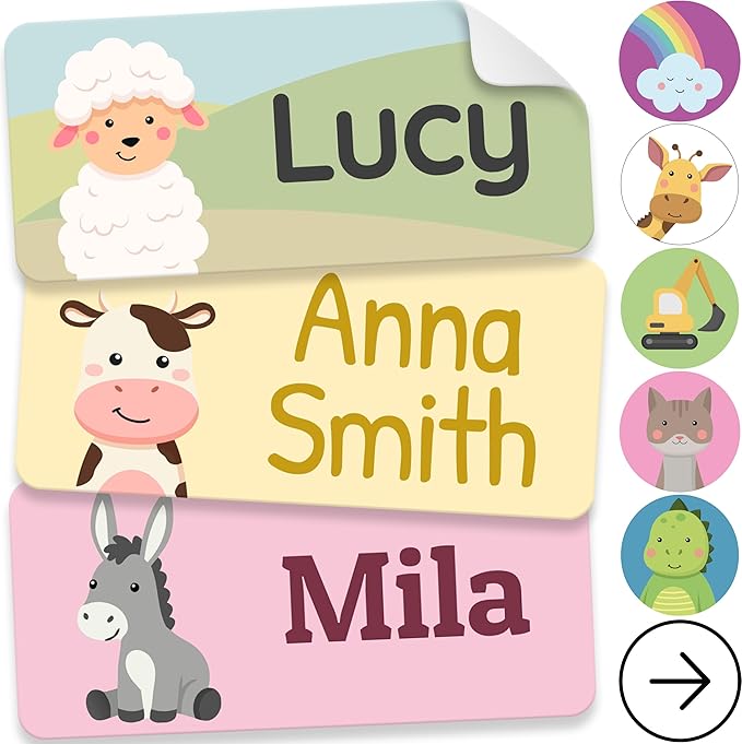 Personalized Name Labels for Kids (210 Labels) - Durable & Waterproof Custom Name Stickers for Clothing Tags, School Supplies, Camp & Daycare - Cozy Farm (1.2”x0.5”)