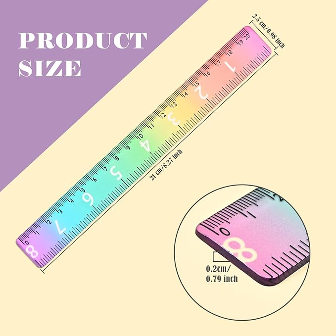 BAYTORY 6Pcs 8inch/20cm Acrylic Straight Rulers, Transparent Gradient Color Rulers, Shatterproof Rainbow Color Measure Stationery with Centimeters, for School Classroom Student (8inch/20cm)
