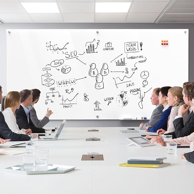 MaxGear Glass Whiteboard Wall Mounted, Frameless Magnetic Dry Erase Board, Tempered Glass, Steel-Backed, Non-Porous Smooth Surface, Floating Design, Accessories Included, for Office Home Classroom