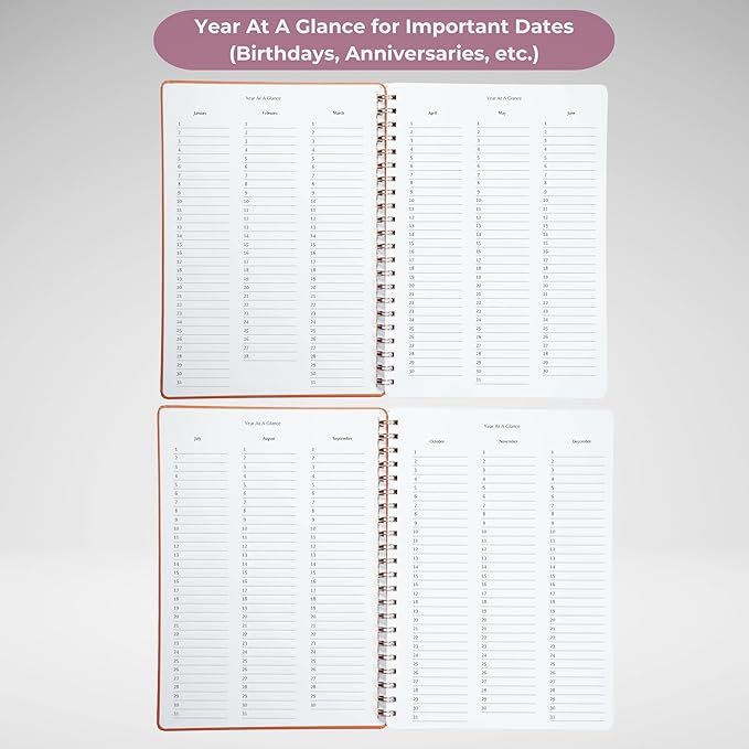 | Undated Yearly, Daily, Weekly, Monthly Planner | 8.25" x 11.75" | To Do List Notebook for Work | Simple Design | Multiple Layouts | Academic Planner and Organizer Notebook (Rust, Yearly Planner - Portrait)