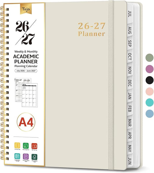 Planner 2026-2027, 8.5" x 11" Weekly and Monthly Academic Year Planner Calendar, July 2026 - June 2027, Hardcover Large School Planning Agenda With Tabs, Perfect for School & Office Supplies, A4, Beige