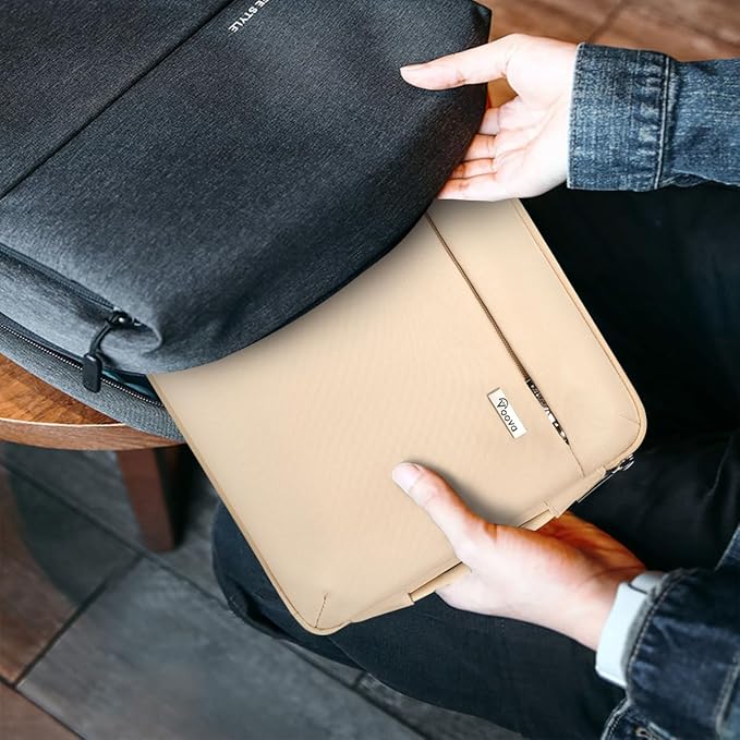 Voova Laptop Sleeve Case 14 15 Inch with Handle, 360° Protective Waterproof Slim Computer Bag Cover Compatible with MacBook Air 15 M2/M3/M4 2024-2025, MacBook Pro 14/15, Hp Chromebook 14, Beige