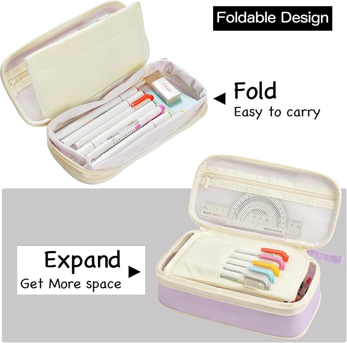 YOKUMA Pencil Case Cute Pencil Pouch for Girls Big Capacity Pen Bag Box, Kawaii Aesthetic College School Supplies for Student Teen Adults Preppy, Purple