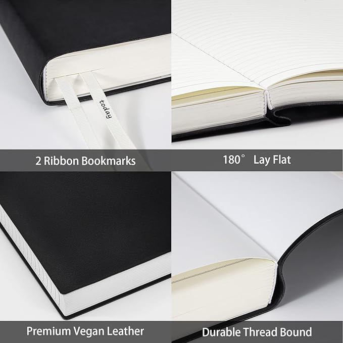 Notebook Journal, 8.5" x 11", 400 Pages College Ruled Notebook, Leather Journal for Women Men, Thick Journals for Writing, 125pcs Sticky Tabs, Inner Pocket, A4 Large Notebooks for Work School, Brown