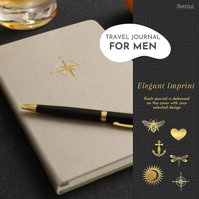 SETTINI Lined Journal, Ideal for Journaling - A5 Vegan Leather Notebook, 192 Archival-Quality Pages, QuillEase Bleed-Free Paper, Inner Pocket & Bookmark - Father Day Gift, Grey Compass