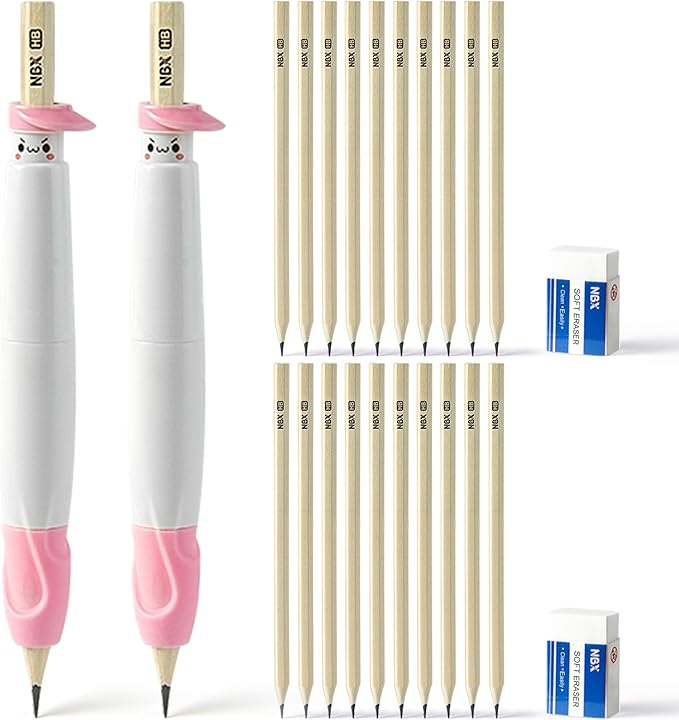 Pencil Grips for Kids Handwriting, Pencil Grippers/Holder, Writing Posture Correction for Toddler/Preschool, Homeschool Education, can Serve as Mechanical Pencil & Pencil Extender (2 Pack,Pink,Pink)