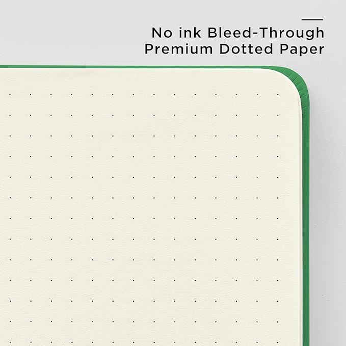 &And Per Se Dotted Journal Notebook, A5 Hardcover Leather Dotted Journal, 160 Pages 100gsm Thick Dot Grid Paper, 3 Sheets of Stickers Included - 5.7'' x 8'' (Emerald)