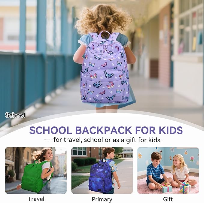 VASCHY School Backpacks, Lightweight Bookbag Schoolbag for Kid Girls Casual Basic Simple Daypack for Teen Girls Butterfly