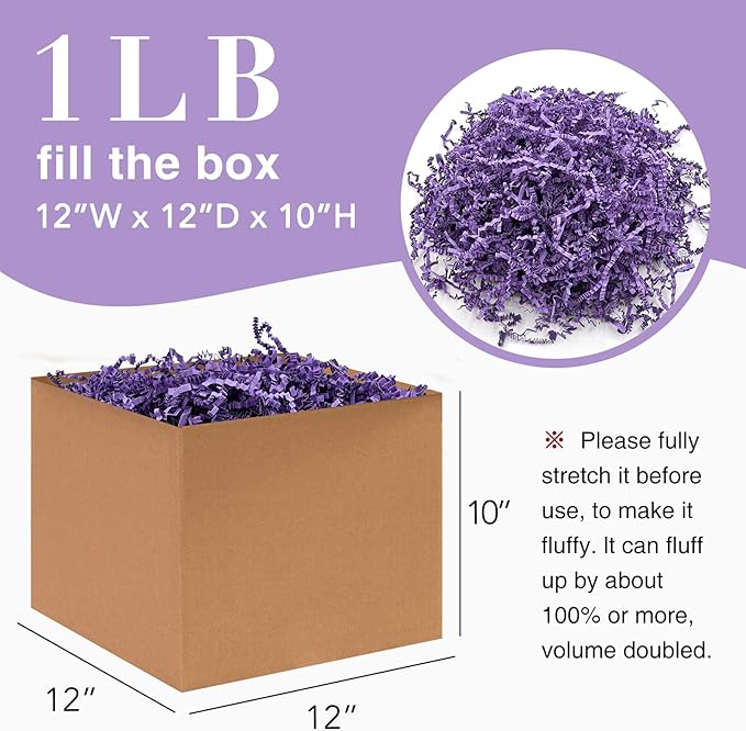 1LB Crinkle Cut Paper Shred Filler for Gift Box Bag and Basket On Holidays(Purple)