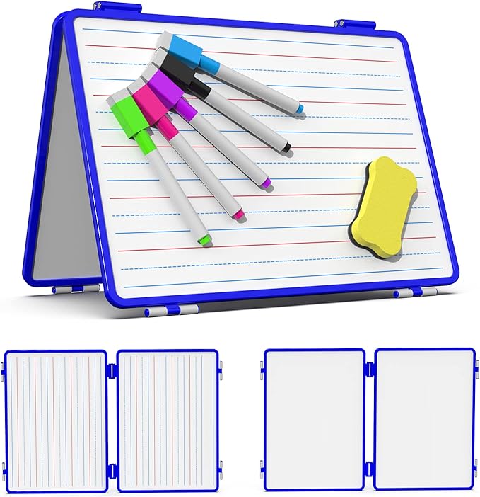 Magnetic Small Dry Erase White Board, 4 Writing Sides Desktop Whiteboard Small White Board for Kids, 11.5x17” Foldable Whiteboard for School Office Desk