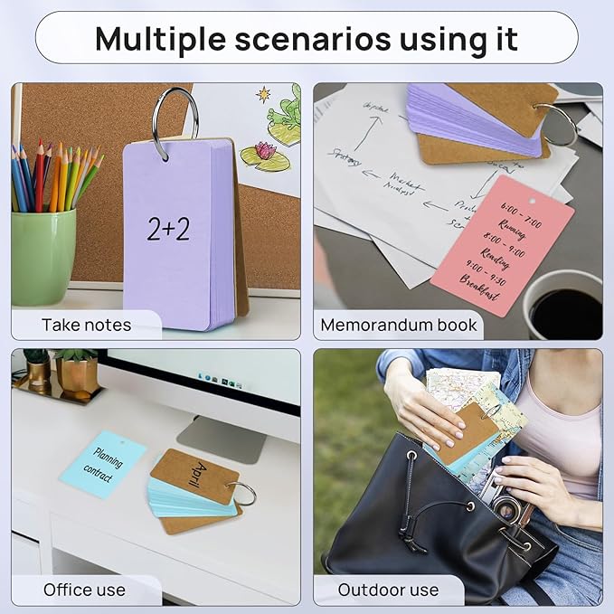 Blank Colored Index Cards, 2.2 x 3.5 Inches Flash Cards with Ring, Study Cards Memo Scratch Pads for School Learning, 6 Colors, 300 Count
