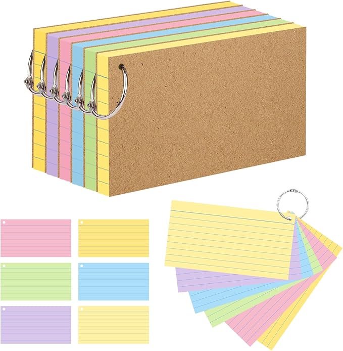 500PCS Colored Index Cards, 3x5 Inches Flash Cards with Ring (3x5(800))
