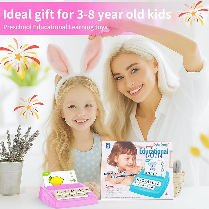 DEGIDEGI Educational Toys for Kids Ages 3-8, Matching Letter Spelling Game ABC Learning, Learning Toys for 4-7 Year Old Girls,Christmas Birthday Party Gifts for 3 4 5 6 7 8 Year Olds Girls Pink