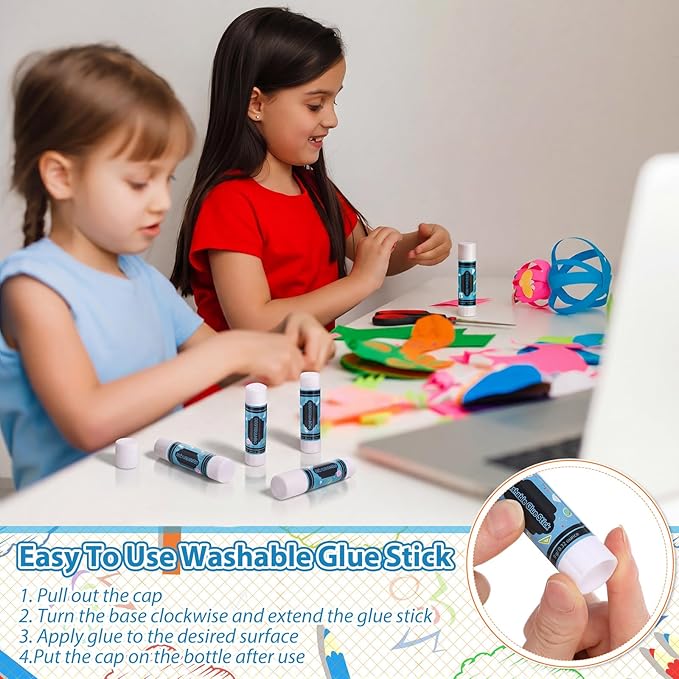 Zubebe 200 Pcs White Glue Stick Bulk Back to School Gifts First Day Sets 0.32 oz Washable Glue Stick for Crafts Home Classroom Prize Party Supplies Scrapbooking Crafting Supplies (Crayon)
