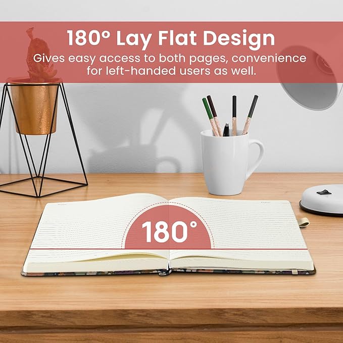 Taja Pretty Lined Journal for Women, Aesthetic Cute Hardcover Leather Journal for Writing, A5 College Ruled Notebook for Work & Note Taking, Perfect for Office School Home, 160 Pages, Meadow Flowers