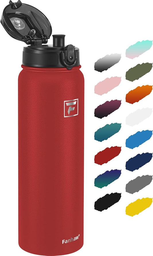 Fanhaw 40 oz Insulated Stainless Steel Water Bottle with Chug Lid, Leakproof & Sweat-Free Extra-Large Metal Bottle for Outdoor, Hiking & Gym (Red)