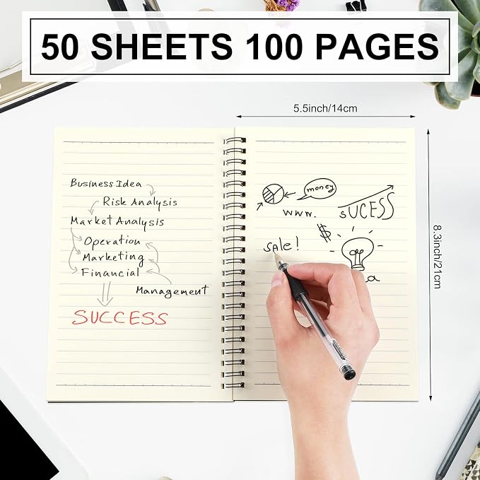 Yahenda 200 Pcs Spiral Notebooks, 1 Subject, Wide Ruled, Black