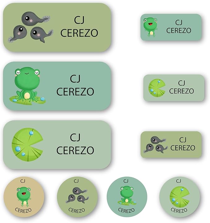 Personalized Kids Name Labels – Waterproof Custom Stickers for Daycare & School, 117 Pack, Dishwasher & Laundry Safe (Frog)