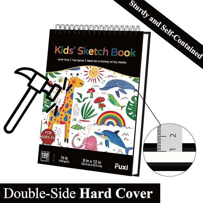 Sketch Book for Kids, 9" x 12" Kid Sketchbook, 100 Sheets (73lb/120gsm) Thick Drawing Paper for Kids, Spiral Sketch Pad for Kid, Easter Basket Stuffers.