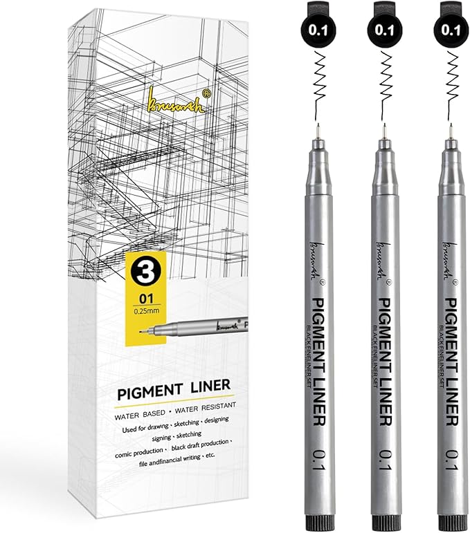 Brusarth Extra Fine Point Writing Pens: 3 Pack, 0.25mm, Black Micro-Pen Fineliner Waterproof Archival Ink Pens for Art Watercolor, Sketching, Anime, Manga, Design for Beginners & Artists