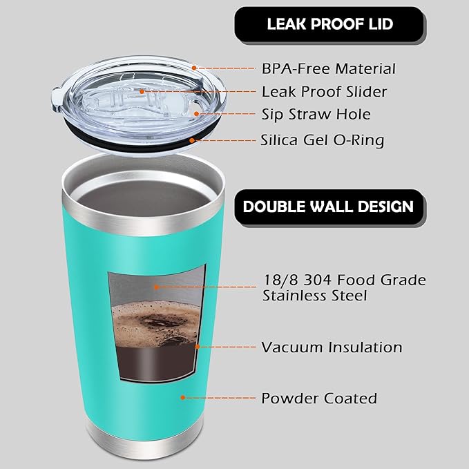 AIANJI 20oz Tumbler Bulk Stainless Steel Tumblers with Lid Vacuum Insulated Double Wall Travel Coffee Mug Powder Coated Tumbler Cup for Hot and Cold Drinks(Light Blue, 6 pack)