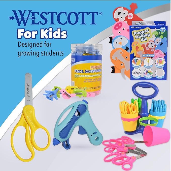 Westcott 5" Hard Handle Kids Scissors, Blunt, Assorted Colors, 2-Pack
