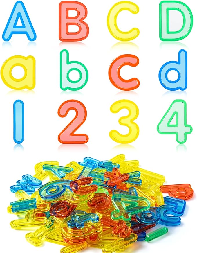 66 Pcs Plastic Letters and Numbers – Light Table Manipulatives Set for Alphabet Learning, Math Basics, and Color Recognition
