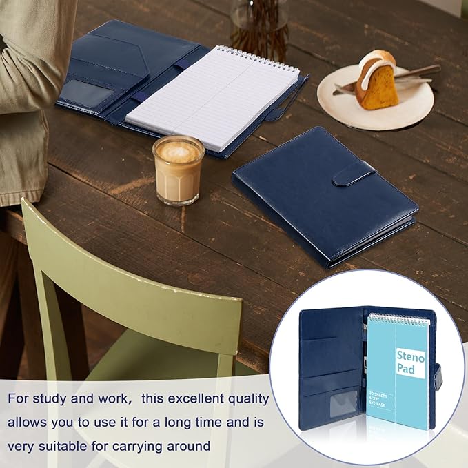PU Leather Steno Pad Holder 6x9 Steno Pad Cover Business Padfolio Organizer Leather Cover Compatible With 6x9 Steno Notebook Portfolio Pocket Organizer With Pen Loop for Business Office(Dark Blue)