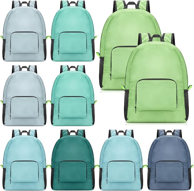 Jexine 10 Pcs Backpacks Bulk 16.5 Inches Lightweight Travel,Mint Meadow | Basic Book Bags for School Outdoor, Foldable Storage, Ideal Students Adults Commuters, Bulk Backpack Set for Teams