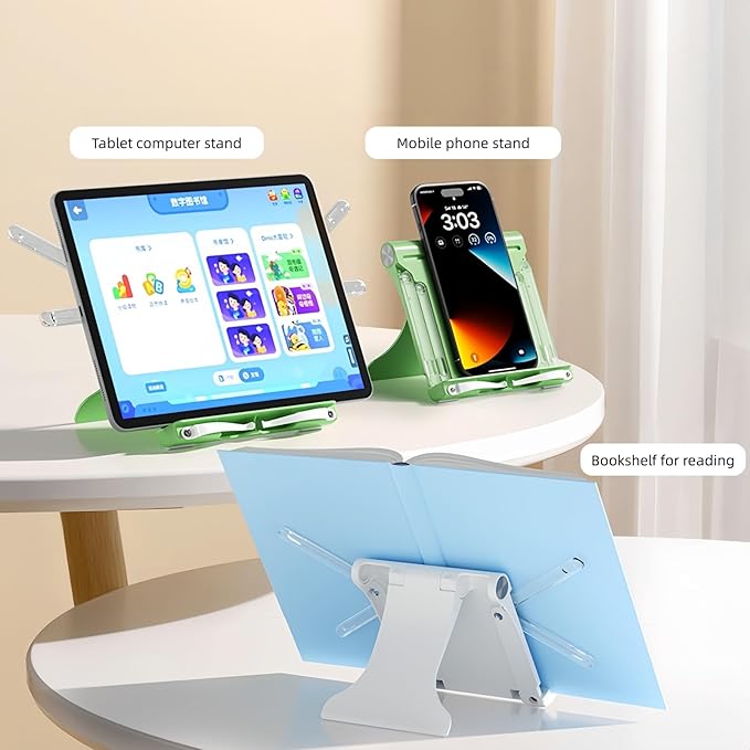 Travel Mini Book Holders for Reading Hands Free - Portable and Adjustable Book Stand for Reading, Two-in-one (Ideal for Light Books & Tablets – Not for Heavy Hardcovers | Green)