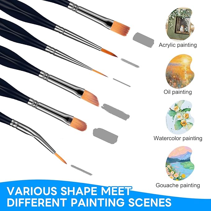 Detail Paint Brushes Set - 15pcs Miniature Paint Brushes, Art Painting for Acrylic Watercolor Gouache Oil & Face Painting, Models, Craft, Figurine and Paint by Number Kit for Adults (Black)