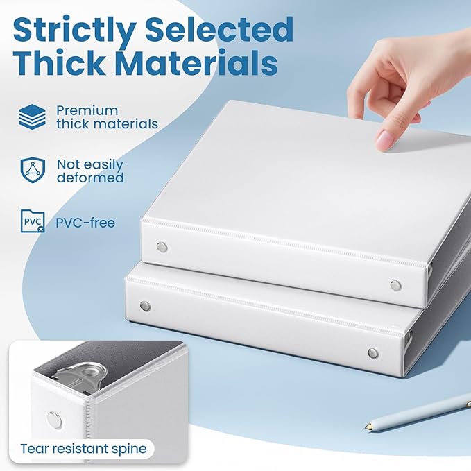 SUNEE 3 Ring Binder 1 Inch 2 Pack, Clear View Binder Three Ring PVC-Free (Fit 8.5x11 Inches) for School or Office Supplies, White