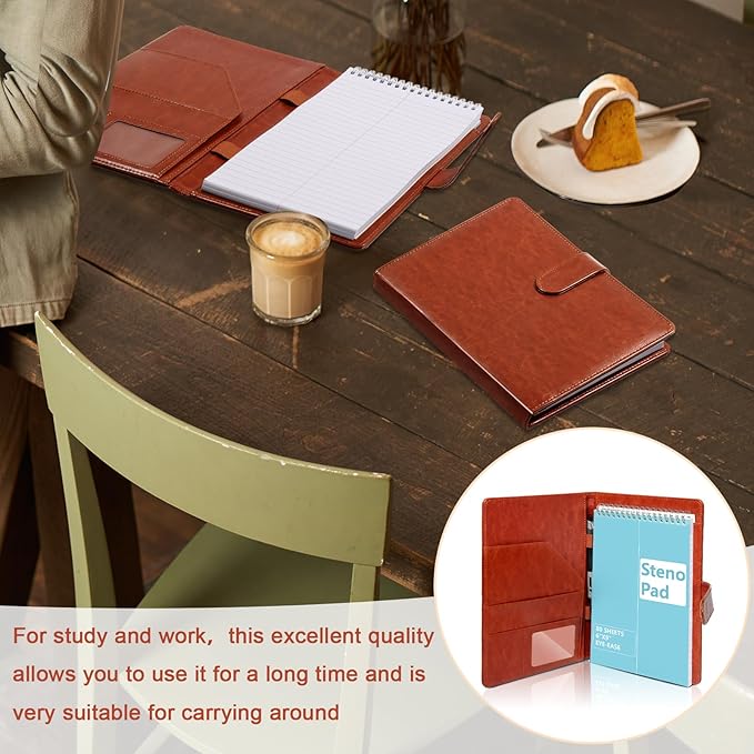 Steno Pad Holder PU Leather Cover 6x9 Steno Pad Cover Business Padfolio Organizer Compatible With 6x9 Steno Notebook Portfolio Pocket Organizer With Pen Loop for Business Office（Brown）