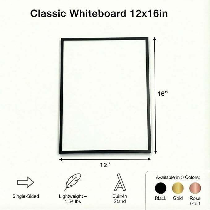 Magnetic Dry Erase Board 12x16 with Foldable Stand, Portable Black Desktop Whiteboard for Home, Office, School & Kitchen, Includes Weekly & Monthly Magnetic Planner Sheets